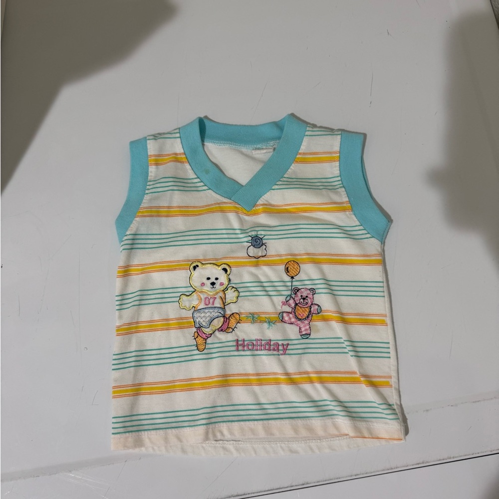Retro VTG paper tag Striped Kids Tank Top with Bear Design